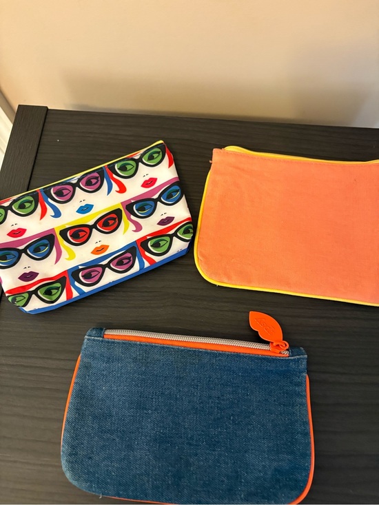 ipsy Handbags - ipsy Multicolor Sunglasses Print, Orange, Denim Cosmetic Pouch Trio